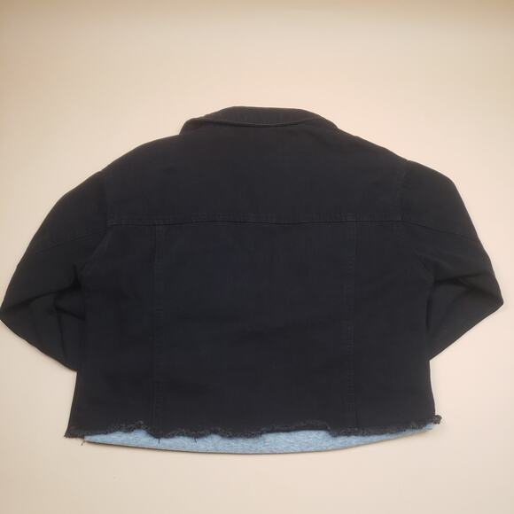 Ci Sono Denim Collection Hooded Denim Jacket Black Cropped Womens Small Zip Up - Picture 8 of 13